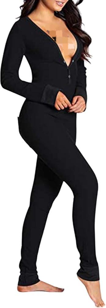 Women's Jumpsuit with Button Long Sleeve Pajamas S4850828 Women's Jumpsuit with Button Long Sleeve Pajamas S4850828