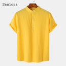 Mandarin Collar Basic Shirts Clothing New Summer Cotton Linen Tops Men Vintage harajuku Blouse S S4960095 - Tuzzut.com Qatar Online Shopping