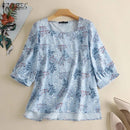 ZANZEA Muslimah Women Muslim Half Sleeve Blouse Floral Print Square Neck Irregular Hem Shirt Top S4646100 - Tuzzut.com Qatar Online Shopping