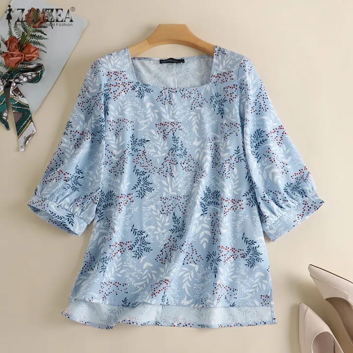 ZANZEA Muslimah Women Muslim Half Sleeve Blouse Floral Print Square Neck Irregular Hem Shirt Top S4646100 ZANZEA Muslimah Women Muslim Half Sleeve Blouse Floral Print Square Neck Irregular Hem Shirt Top S4646100