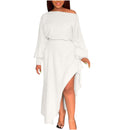 Women's Long Sleeve Off Shoulder Tops Two-Piece Dress   B89578 - TUZZUT Qatar Online Shopping