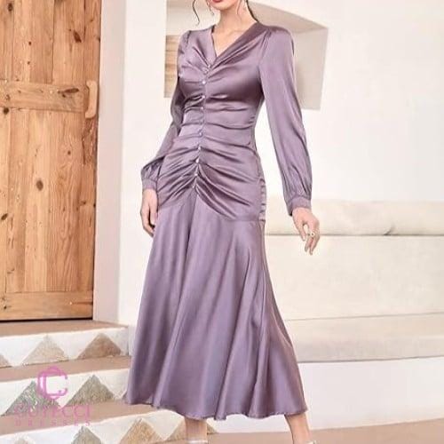 Modely Ruched Front Ruffle Hem Satin Dress S4974757 Modely Ruched Front Ruffle Hem Satin Dress S4974757