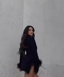 Long Sleeve Suit Jacket Feather Split Mini Dress   S5001192 - TUZZUT Qatar Online Shopping