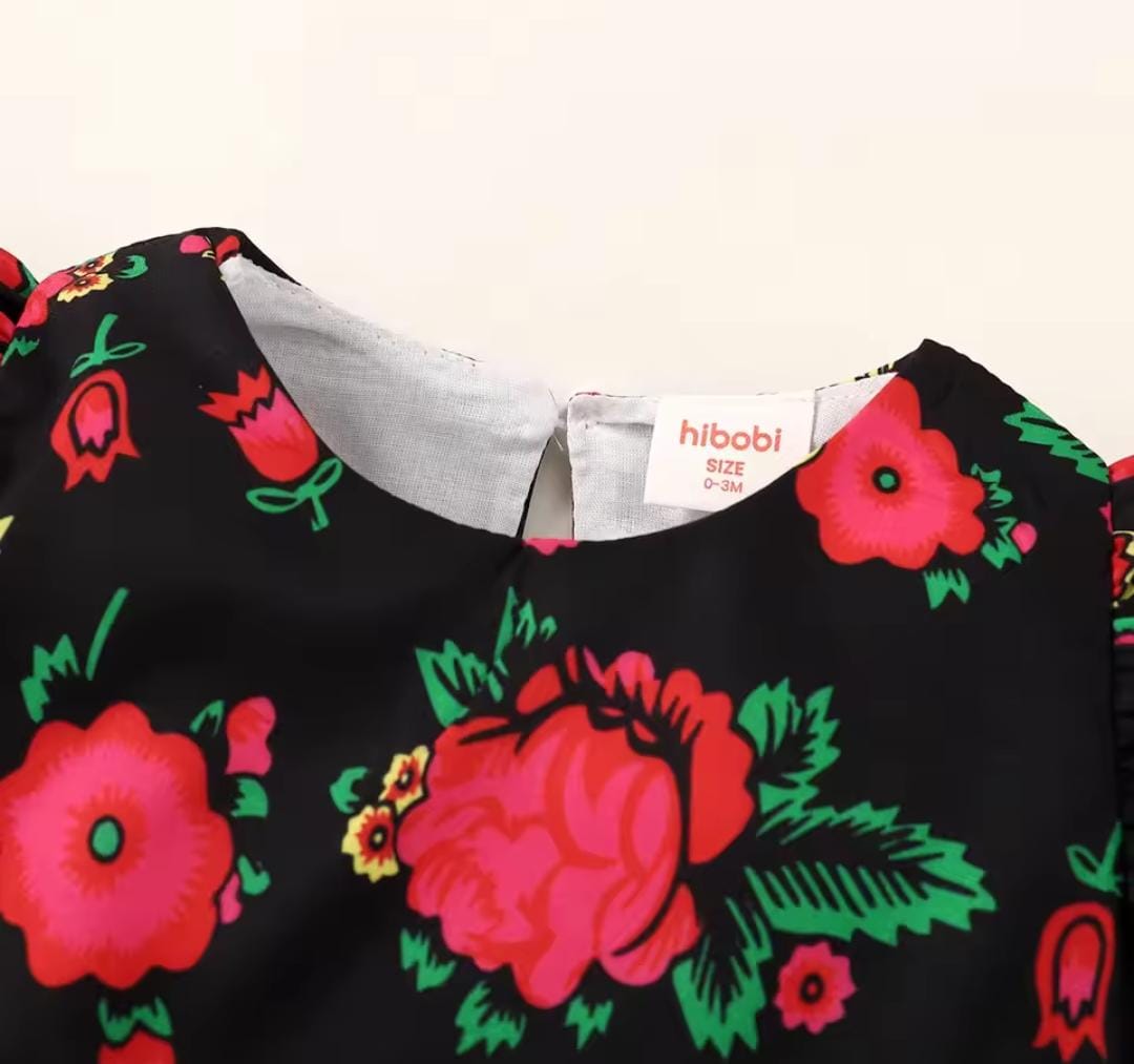 Baby Girl Spring Rose Printed Round Neck Mesh Dress 1430074 Baby Girl Spring Rose Printed Round Neck Mesh Dress 1430074