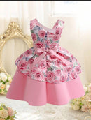 Young Girl Floral Print Bow Front Asymmetrical Neck Fold Pleated Party Dress   S4920604 - TUZZUT Qatar Online Shopping