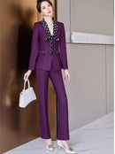 Women Elegant 2 Piece Set Female Blazer Office Ladies Business Work Wear Fashion Scarf     B195137Formal Jacket and Pant Suit - TUZZUT Qatar Online Shopping