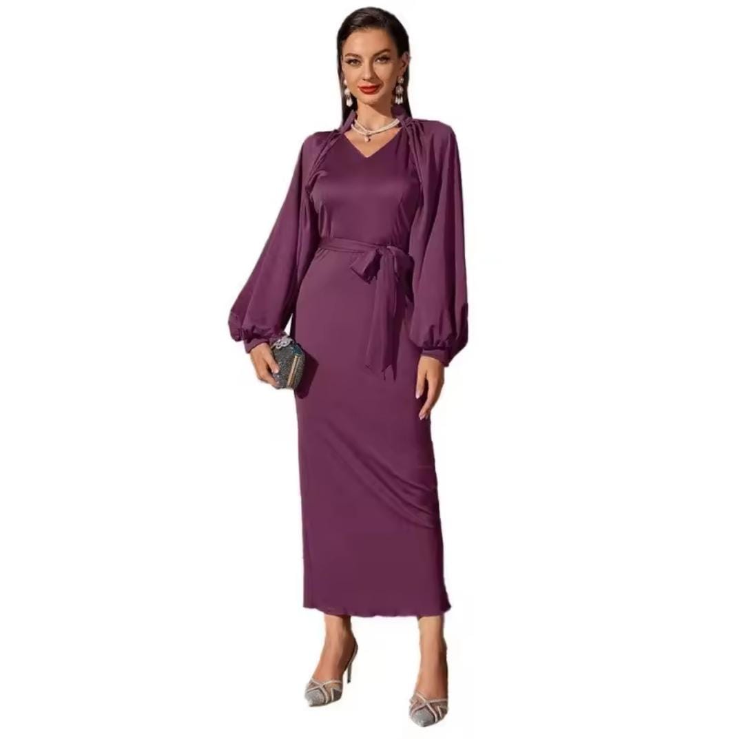 Women's Elegant Short Sleeve Stand Collar Sleeve High Waist Dress S0148663 Women's Elegant Short Sleeve Stand Collar Sleeve High Waist Dress S0148663