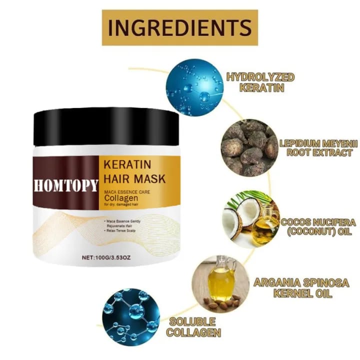 HOMTOPY Collagen Keratin Hair Mask Deep Moisturizing Repair Damaged Hair Anti-drying Split Knot Anti-hair Loss - 100g HOMTOPY Collagen Keratin Hair Mask Deep Moisturizing Repair Damaged Hair Anti-drying Split Knot Anti-hair Loss - 100g