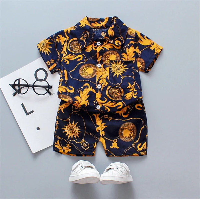 3-6M Kids Baby Boy Clothes Boho Summer Floral Print Sets 2Pcs Short Sleeve T-Shirt+Shorts Child Boy Beach Wear Outfits 20445616