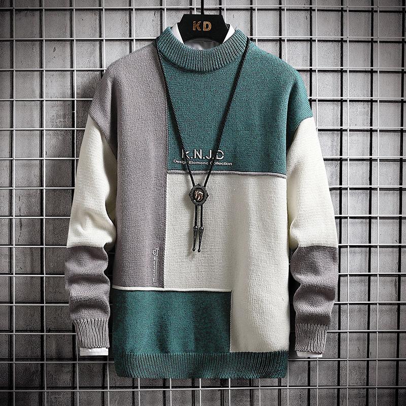 New Men's Semi-turtleneck Sweater Youth Korean Version Fashion Spliced Jumper 2XL S4802337 New Men's Semi-turtleneck Sweater Youth Korean Version Fashion Spliced Jumper 2XL S4802337