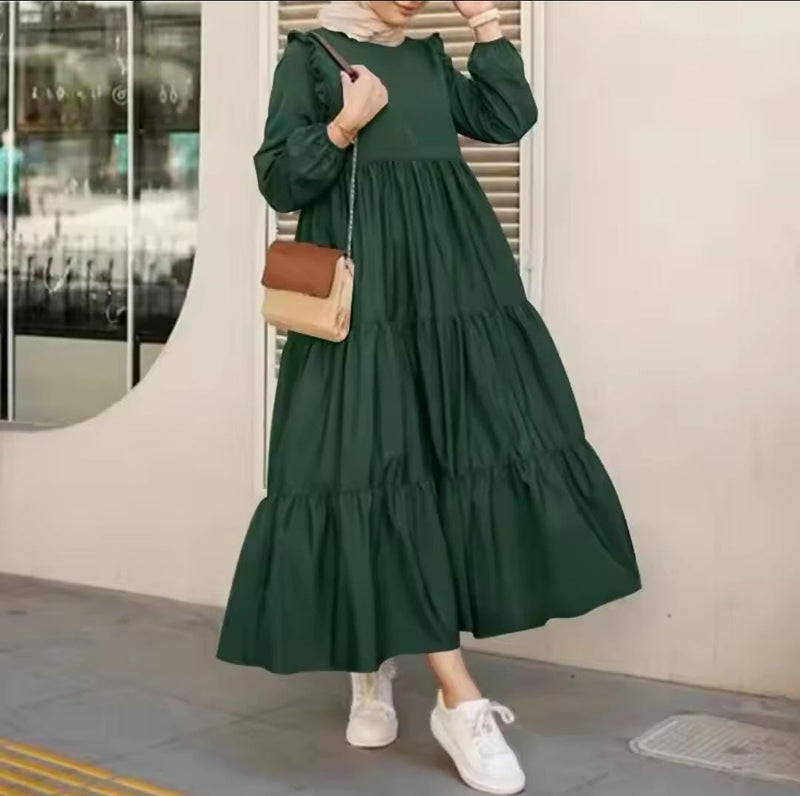 Women's Retro round Neck Long Sleeve Dress  S2380328 - TUZZUT Qatar Online Shopping