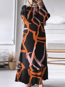 Women's Long Sleeve Geometry Modest Fashion Dress 2XL 510319 - TUZZUT Qatar Online Shopping