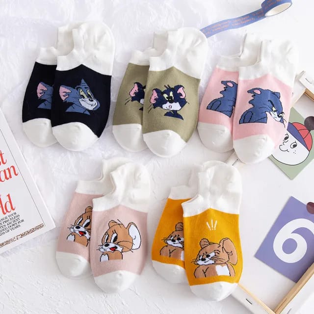 5 Pair Cartoon Cats And Mouses Short Socks X211499