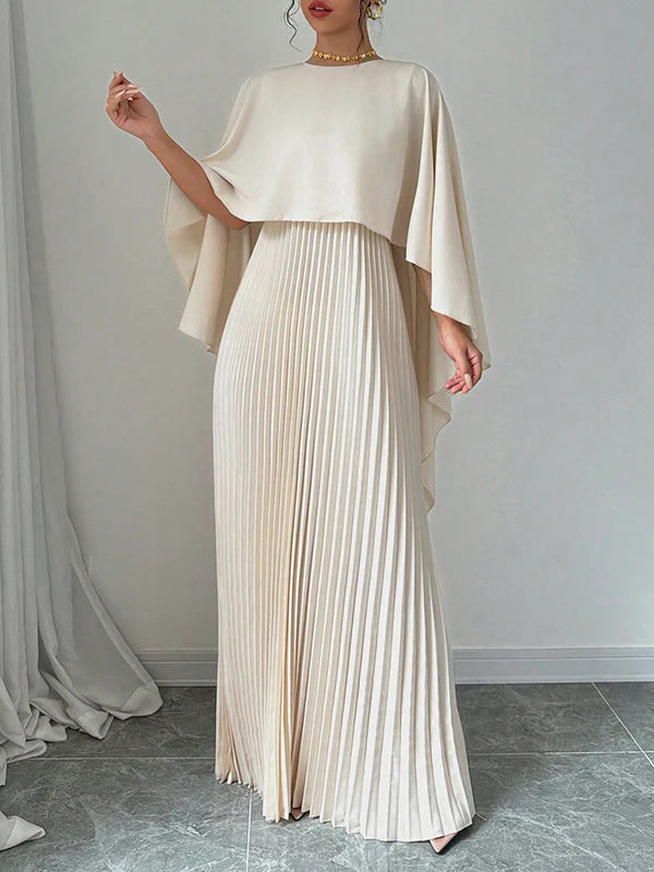 Cape High-Low Pleated Solid Color Split-Joint Round-Neck Evening Dresses 172586 Cape High-Low Pleated Solid Color Split-Joint Round-Neck Evening Dresses 172586