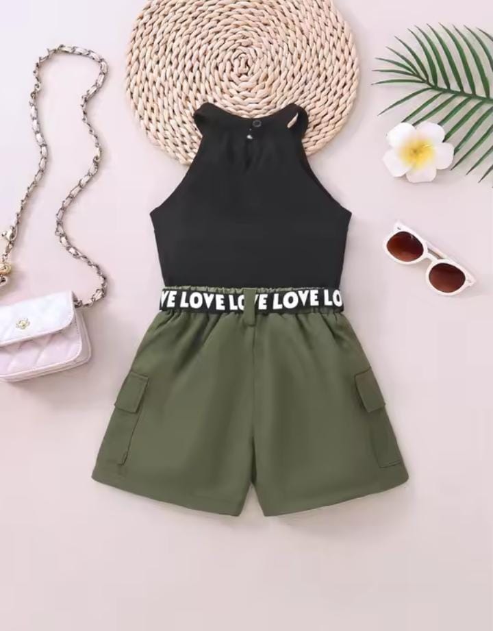 Girls' Casual Sleeveless T-Shirt and Shorts X4911923 Girls' Casual Sleeveless T-Shirt and Shorts X4911923
