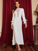 Woman's New Sexy Hot Drill Deep V Slit Feather Dress M B-44979 - Tuzzut.com Qatar Online Shopping