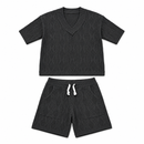 Women’s Charcoal Textured Knit V-Neck Top & Shorts Set - XL