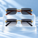Couple Gold-Tone Rimless Rectangular Sunglasses with Grey Lenses-20