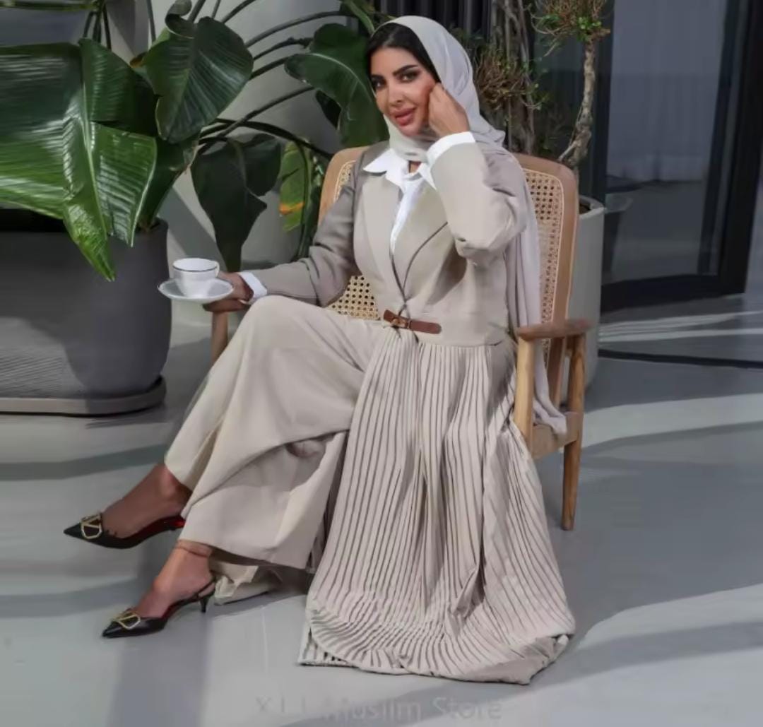 Women Muslim Party Abaya Ramadan Cardigan Pleated Long Dress B-309261 Women Muslim Party Abaya Ramadan Cardigan Pleated Long Dress B-309261