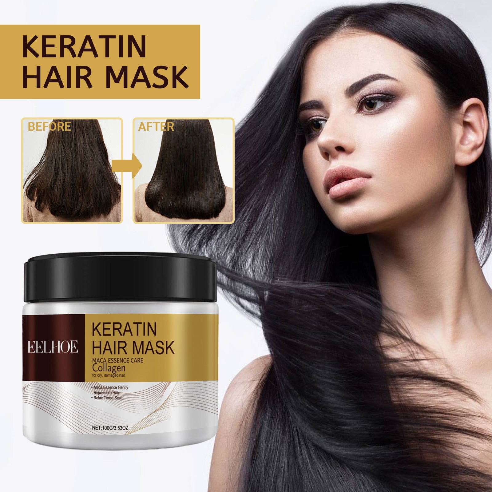 EELHOE Collagen Keratin Hair Mask Deep Moisturizing Repair Damaged Hair Anti-drying Split Knot Anti-hair Loss - 100g EELHOE Collagen Keratin Hair Mask Deep Moisturizing Repair Damaged Hair Anti-drying Split Knot Anti-hair Loss - 100g