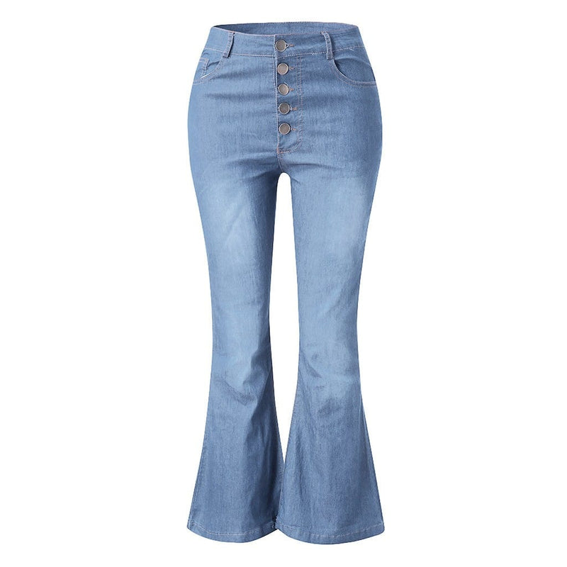 Flare Jeans Pants Women's Vintage Denim Ladies Jeans Women High Waist Fashion Stretch Button Trousers Casual Jeans S4489616