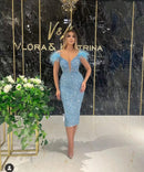 Women's Deep V Neck with Feather Dress   B-48196 - TUZZUT Qatar Online Shopping