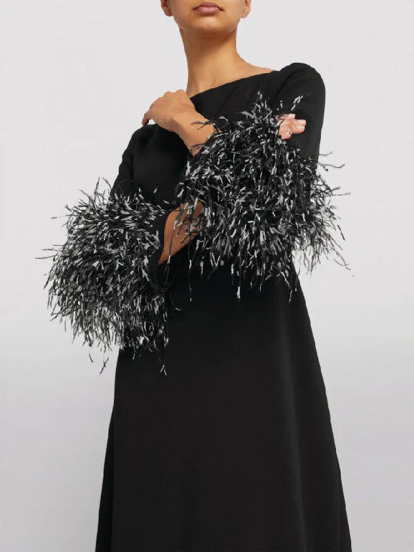 Elegant Simple Feather Long Sleeve Party Dress 111150 Elegant Simple Feather Long Sleeve Party Dress 111150