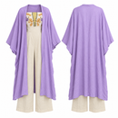 Women’s Lavender Kimono with Botanical Top and Cream Wide-Leg Trousers Set D-25
