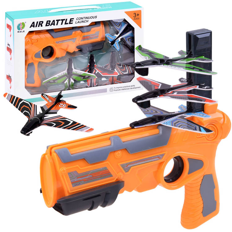 DealFry Air Battle Gun Continuous Launch with 4 Foam Glider Planes Airplane Launcher Flying Plane Toy Gun for Kids, Outdoor and Indoor