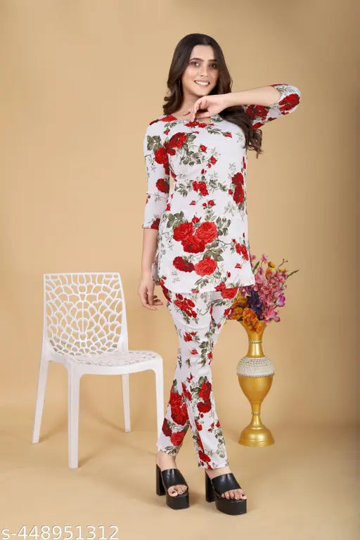 Women's Beautiful Delta Cotton Mix Fabric Printed Night suit Co-Ord Set - VKT100