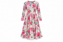 Women’s Pink Rose Floral Long-Sleeve Midi Dress - XL