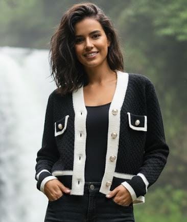 Women Elegant Knit Patchwork Cardigan Short Jacket 60454 Women Elegant Knit Patchwork Cardigan Short Jacket 60454