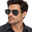 Black Aviator Sunglasses with Silver Double Bridge and Burgundy Temple Tips-62