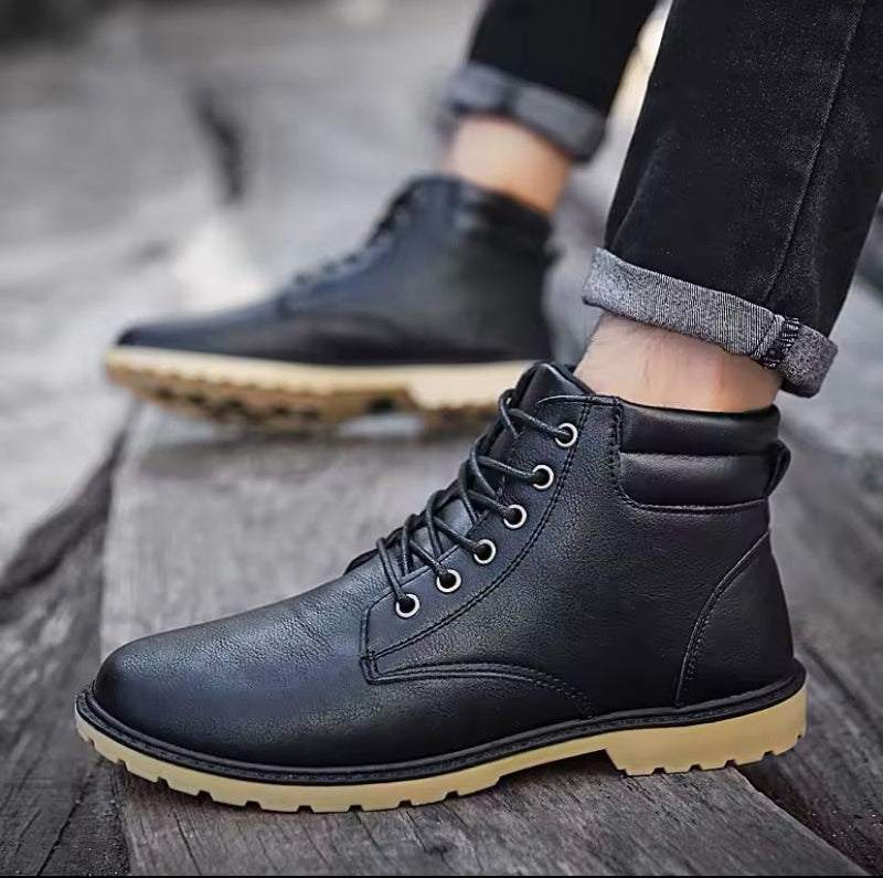 Men's Boots Black Mid Top Protection Trendy High Top Men's Shoes 593780 (43)