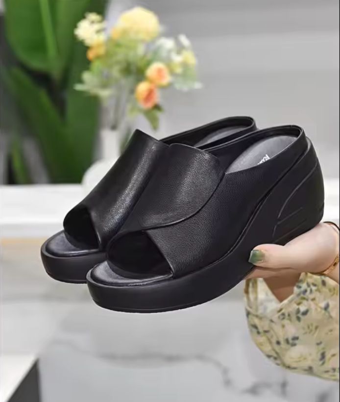 Women Sandals Women Slippers Black High Heels Slides  B317742 (40)