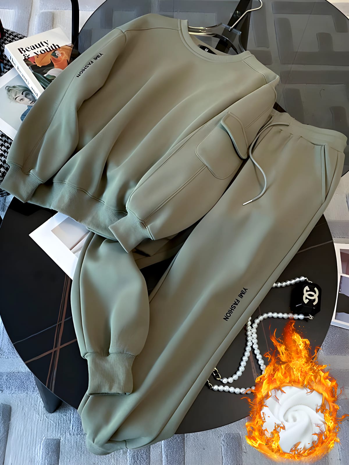 2 Pcs Women's Long Sleeve Letter/Number Pants Set 499817 - S 2 Pcs Women's Long Sleeve Letter/Number Pants Set 499817 - S
