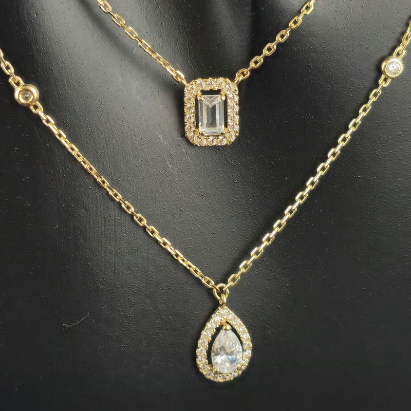Twin 2 Rows Yellow Gold Diamond Necklace DN2121 - TUZZUT Qatar Online Shopping