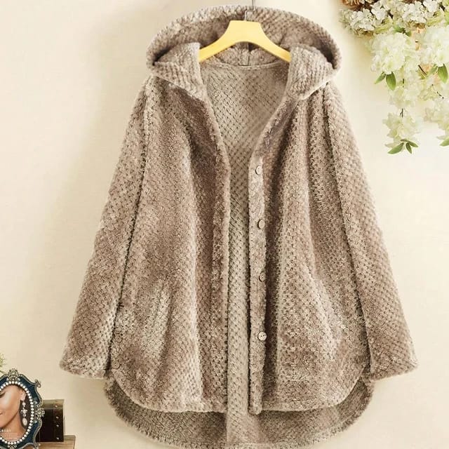 Plus Flannel Single Breasted High Low Hem Hooded Coat B-41380 Plus Flannel Single Breasted High Low Hem Hooded Coat B-41380