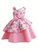 Young Girl Floral Print Bow Front Asymmetrical Neck Fold Pleated Party Dress   S4920604 - TUZZUT Qatar Online Shopping