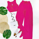 2 Pcs Women's Sleeveless Solid Color Pants Set 403304 - TUZZUT Qatar Online Shopping