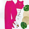 2 Pcs Women's Sleeveless Solid Color Pants Set 403304