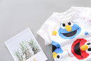 Baby Boys Short Sleeve Full Print Sesame Street Pattern Stripes T-shirt +Shorts Set   X1276796 - TUZZUT Qatar Online Shopping
