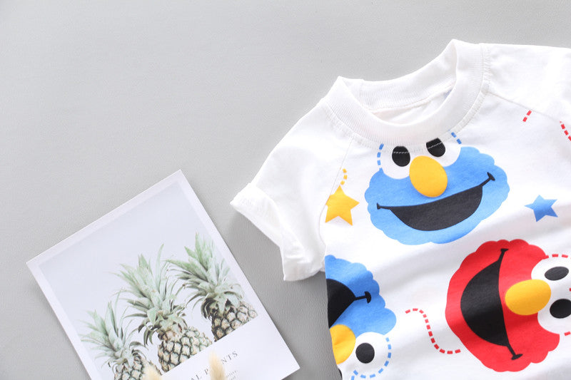 Baby Boys Short Sleeve Full Print Sesame Street Pattern Stripes T-shirt +Shorts Set X1276796 Baby Boys Short Sleeve Full Print Sesame Street Pattern Stripes T-shirt +Shorts Set X1276796