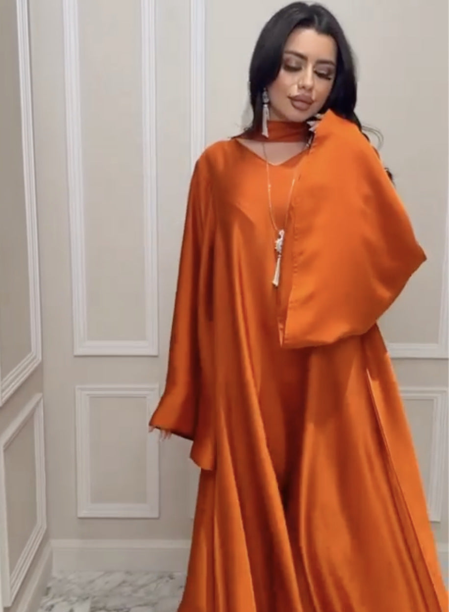 Women Big Swing Party Dress Sexy Long Flared Sleeve V-neck Middle East Lady Loose Emipre Solid Elegant Lace-up L S4919876 Women Big Swing Party Dress Sexy Long Flared Sleeve V-neck Middle East Lady Loose Emipre Solid Elegant Lace-up L S4919876