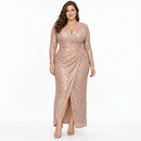 Women’s Champagne Rose Gold Sequin Wrap Evening Dress 382701 - XXL
