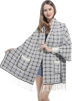 Women Pocket Shawl Woven Tassel Shawl B-381226 Women Pocket Shawl Woven Tassel Shawl B-381226