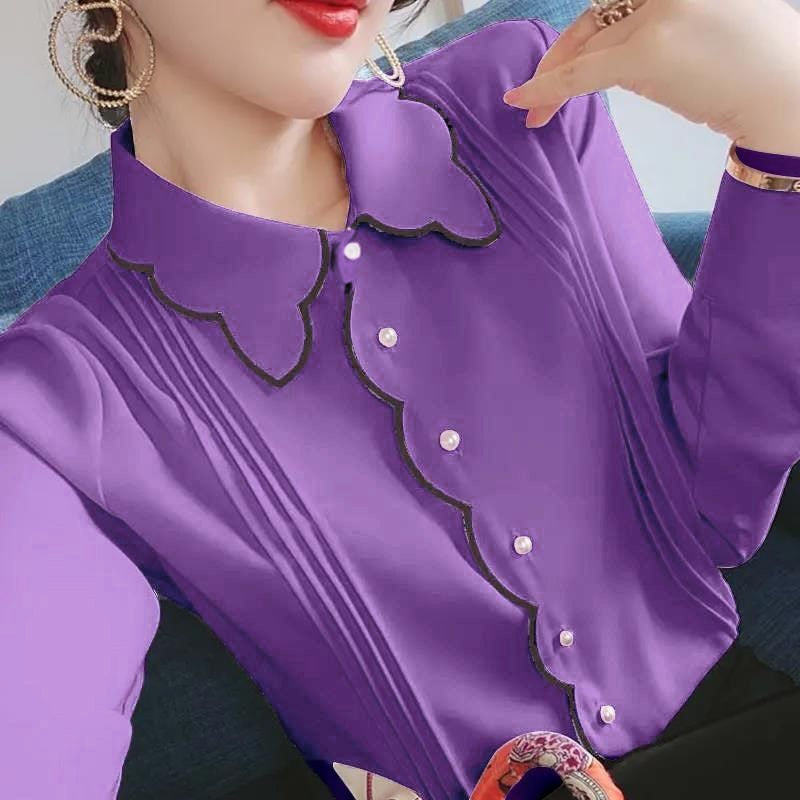 Women's Long Sleeve Solid Color Shirts & Blouses XL 333679