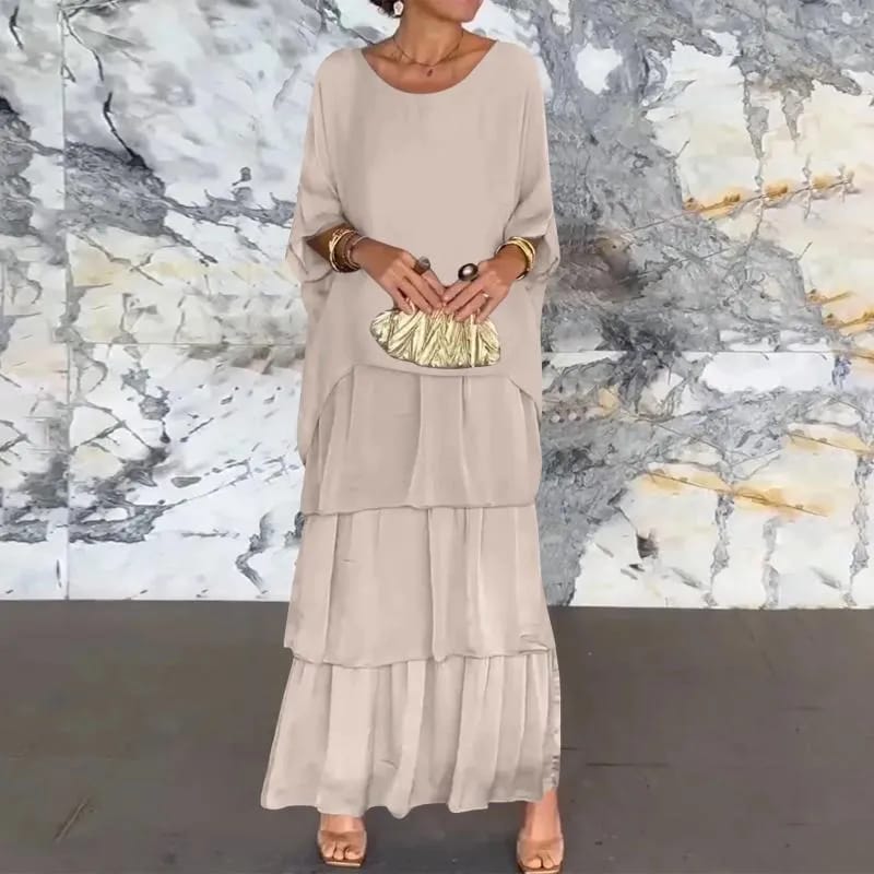Elegant Layered Design Loose Chiffon Party Dress Women Fashion O Neck Sleeve Cake Dress Casual Loose Solid Long Dresses 330865010 Elegant Layered Design Loose Chiffon Party Dress Women Fashion O Neck Sleeve Cake Dress Casual Loose Solid Long Dresses 330865010