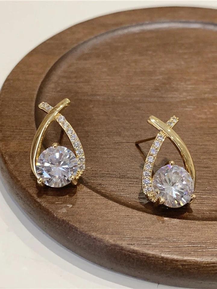 1 Pair Exquisite Luxury & Elegant Diamond Inlaid Cross Earrings -S4762886 - Tuzzut.com Qatar Online Shopping