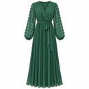 Women’s Green Pleated Maxi Dress with Textured Sleeves MXD31966 - XL